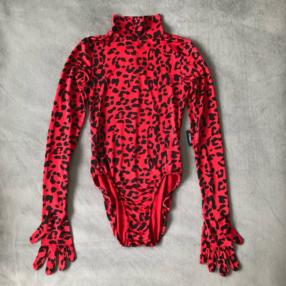 Vetements Red Leopard High Neck Gloved Bodysuit FINAL PRICE DROP